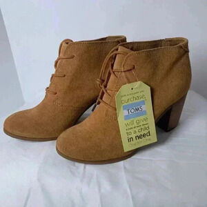Toms Women Chestnut Lunata Lace Up Suede Heeled Booties Boots Ankle Sz 8.5 W